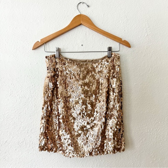 Vince Womens Gold Oval Sequin Pencil Skirt